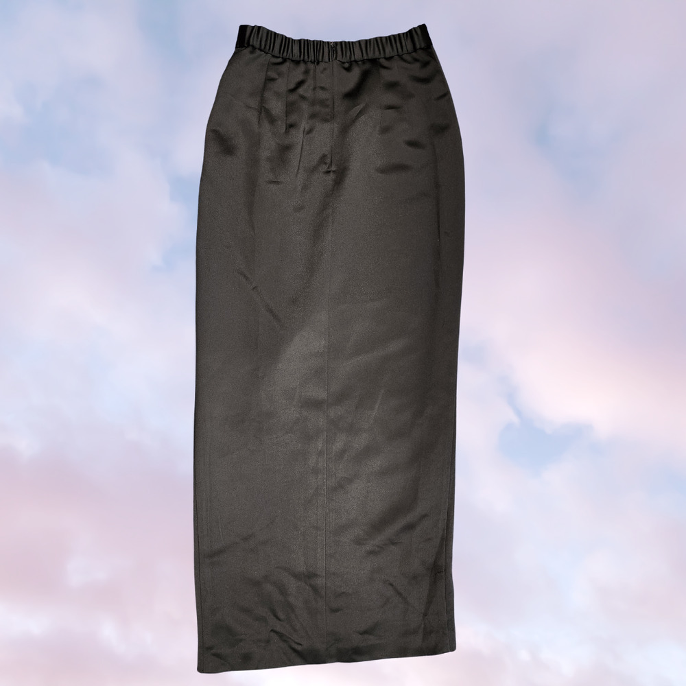 Black Alex Evenings Vintage 90s High Waist Whimsy Goth Satin Vampy Maxi Skirt 6 - Picture 2 of 3